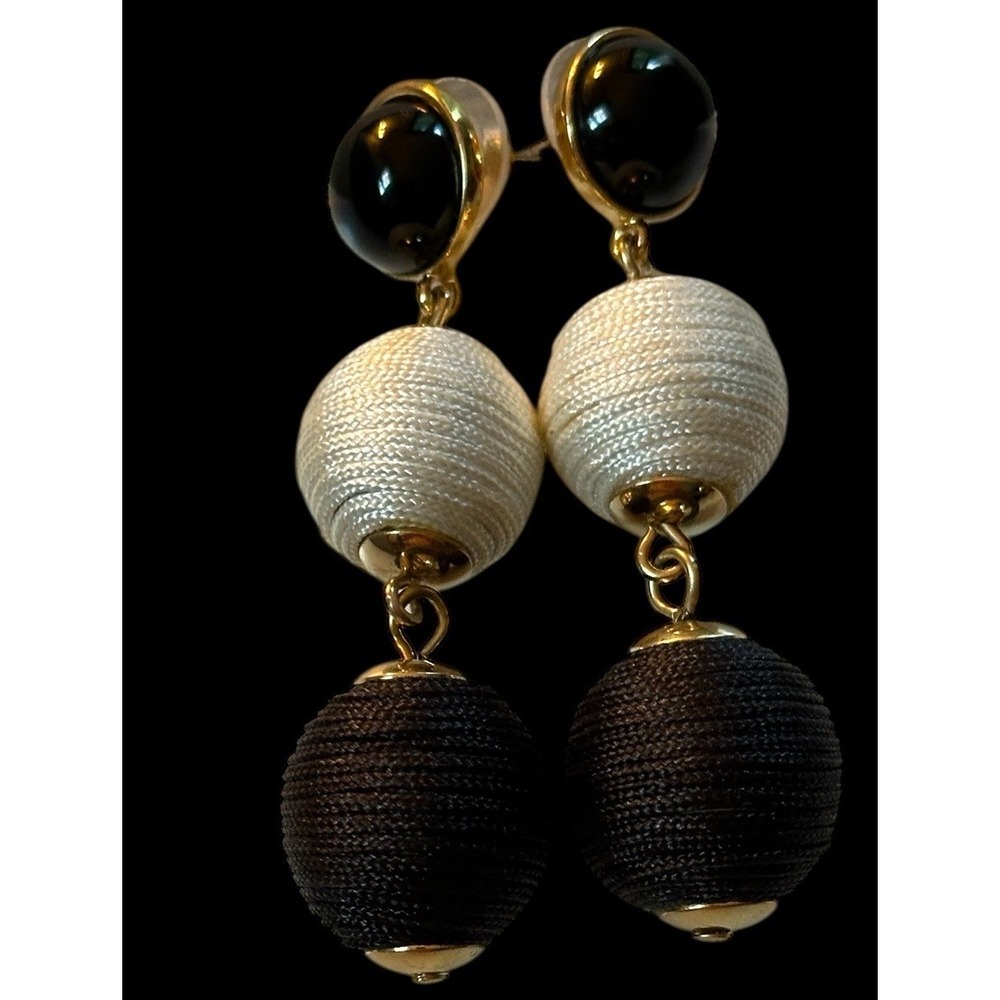 Black And White Threaded Ball Dangle Statement Ea… - image 1